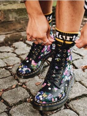 Dr. Martens 1460 Pascal Vintage Black Floral Leather Lace-Up Combat Boots